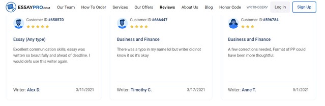 Essaypro.com display both positive and negative reviews on their website.