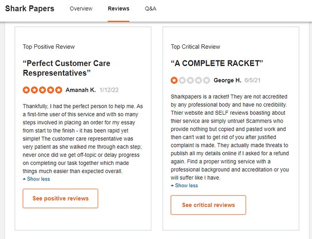 Like every writing service, Sharkpapers.com have both positive and negative reviews.
