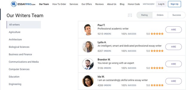 EssayPro presents all the writers on one of the website pages.