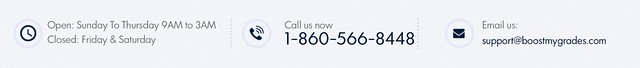 You can contact the customer support managers on Boostmygrade.com via the phone number, email, and an online chat.
