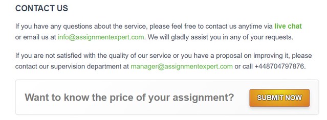 On Assignmentexpert.com you can reach a support manager via email or over the phone.
