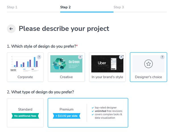 Making an order on Slidepeak.com, you need to choose the style and design of the presentation depending on your needs.