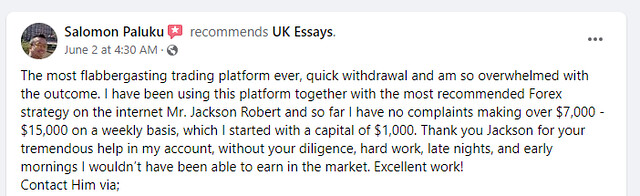 Review on UKEssays Facebook page for a trading platform, not a writing service.