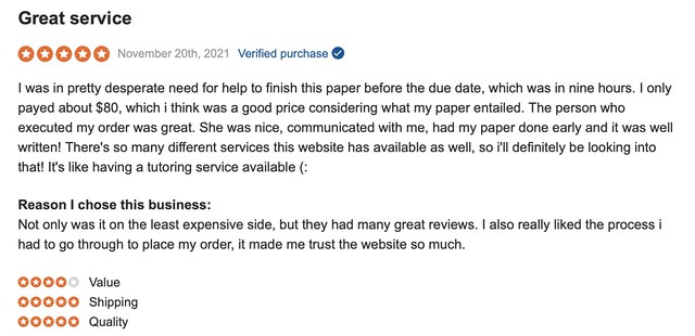 Essaypro.com have positive reviews on SiteJabber.