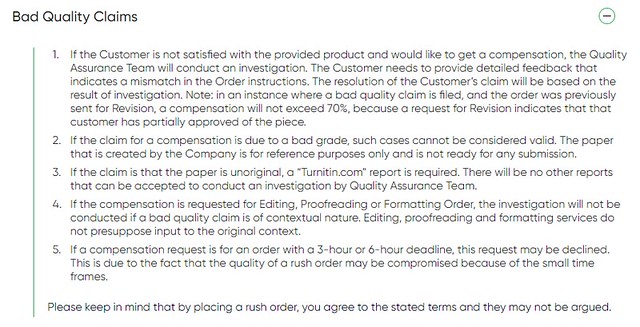 The Money Back Guarantee on Grabmyessay.com is vague.