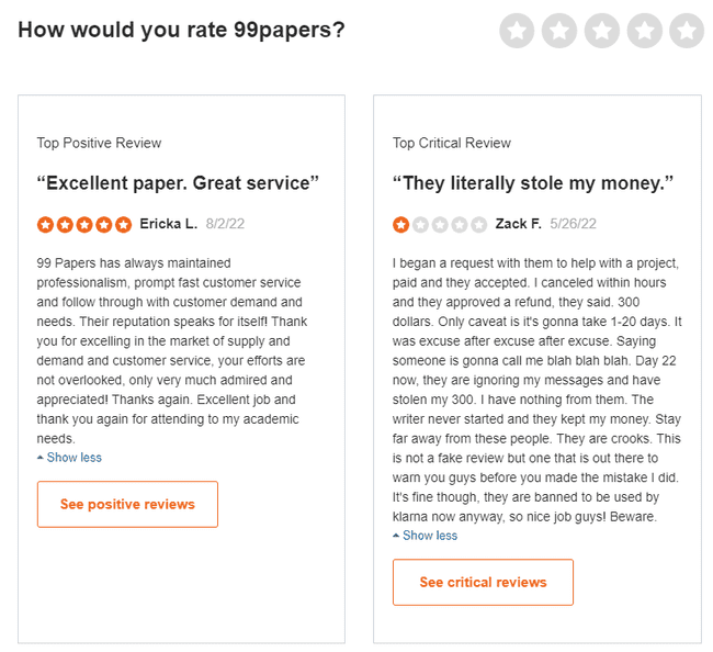 99papers reviews on SiteJabber